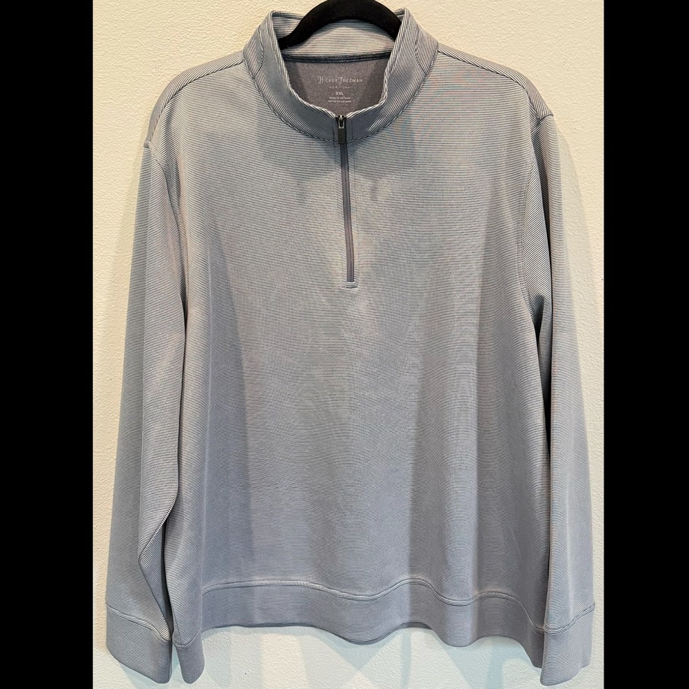 Hickey Freeman Men's Light Gray Stripes Quarter-Zip Pullover Long Sleeved Golf